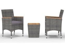 vidaXL - 3-delige - Bistroset - poly - rattan - en - acaciahout - grijs