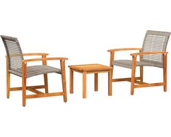 vidaXL - 3-delige - Bistroset - poly - rattan - en - acaciahout - grijs