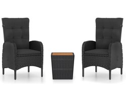 vidaXL - 3-delige - Bistroset - poly - rattan - en - acaciahout - zwart