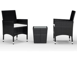 vidaXL - 3-delige - Bistroset - poly - rattan - en - gehard - glas - zwart
