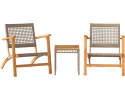 vidaXL - 3-delige - Bistroset - poly - rattan - en - massief - acaciahout - beige
