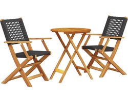 vidaXL - 3-delige - Bistroset - poly - rattan - en - massief - hout - zwart