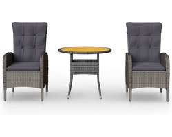 vidaXL - 3-delige - Bistroset - poly - rattan - grijs