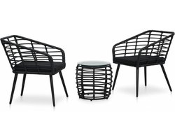 vidaXL - 3-delige - Bistroset - poly - rattan - zwart