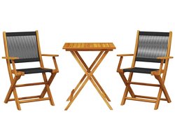 vidaXL - 3-delige - Bistroset - polypropeen - en - massief - hout - zwart