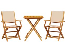 vidaXL 3-delige Bistroset stof en massief hout beige - Bistroset - Bistrosets - Loungeset - Tuinset