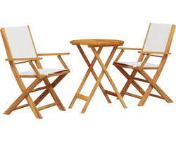 vidaXL - 3-delige - Bistroset - stof - en - massief - hout - crèmewit