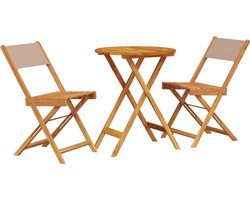 vidaXL - 3-delige - Bistroset - stof - en - massief - hout - taupe