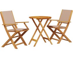 vidaXL - 3-delige - Bistroset - stof - en - massief - hout - taupe