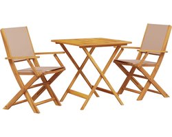 vidaXL - 3-delige - Bistroset - stof - en - massief - hout - taupe