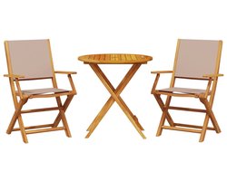 vidaXL 3-delige Bistroset stof en massief hout taupe - Bistroset - Bistrosets - Loungeset - Tuinset