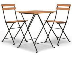 vidaXL 3-delige Bistroset - Teakhout en Staal - Inklapbaar Tuinmeubel - Bistroset - Teakwood - Buitentijd - Buitenleven