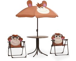vidaXL - 3-delige - Bistroset - voor - kinderen - met - parasol - bruin