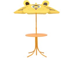 vidaXL 3-delige Bistroset voor kinderen met parasol geel - Tuintafel En Stoel - Tuintafels En Stoelen - Tuintafel Set - Tuintafel Sets