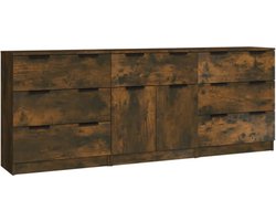 vidaXL - 3-delige - Dressoirs - bewerkt - hout - gerookt - eiken