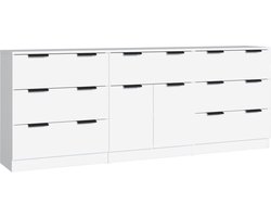 vidaXL - 3-delige - Dressoirs - bewerkt - hout - wit