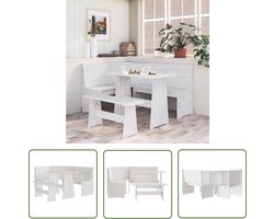 vidaXL 3-delige Eethoek REINE massief grenenhout wit - Eetkamerstoel - Hoekbank - Eettafel - Granenhouten Meubels - Bruine Meubels