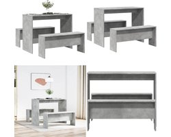 vidaXL - 3-delige - Eettafel - en - bankenset - bewerkt - hout - betongrijs