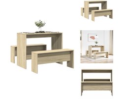 vidaXL - 3-delige - Eettafel - en - bankenset - bewerkt - hout - sonoma - eikenkleurig