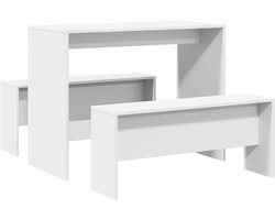 vidaXL - 3-delige - Eettafel - en - bankenset - bewerkt - hout - wit