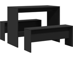 vidaXL - 3-delige - Eettafel - en - bankenset - bewerkt - hout - zwart
