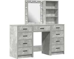 vidaXL - 3-delige - Kaptafel - Set - met - LED - - - Beton - Grijs - Gefabriceerd - Hout