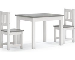 vidaXL 3-delige Kindertafel- en stoelenset MDF wit en grijs