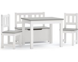 vidaXL - 3-delige - Kindertafel- - en - stoelenset - MDF - wit - en - grijs