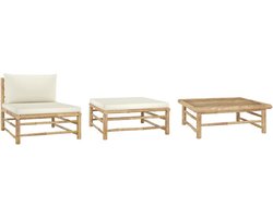 vidaXL - 3-delige - Loungeset - met - crèmewitte - kussens - bamboe