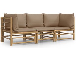 vidaXL - 3-delige - Loungeset - met - kussens - bamboe - taupe
