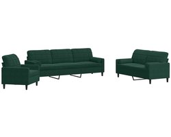 vidaXL - 3-delige - Loungeset - met - kussens - en - bolsters - fluweel - donkergroen