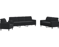 vidaXL - 3-delige - Loungeset - met - kussens - en - bolsters - fluweel - zwart