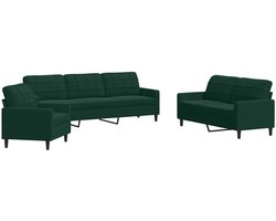 vidaXL - 3-delige - Loungeset - met - kussens - fluweel - donkergroen