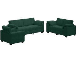 vidaXL - 3-delige - Loungeset - met - kussens - fluweel - donkergroen