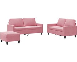 vidaXL - 3-delige - Loungeset - met - kussens - fluweel - roze