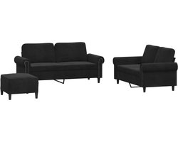 vidaXL - 3-delige - Loungeset - met - kussens - fluweel - zwart