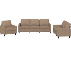 vidaXL - 3-delige - Loungeset - met - kussens - kunstleer - cappuccino