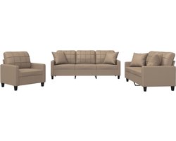 vidaXL - 3-delige - Loungeset - met - kussens - kunstleer - cappuccinokleurig