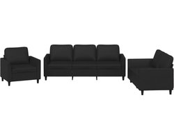 vidaXL - 3-delige - Loungeset - met - kussens - kunstleer - zwart
