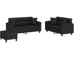 vidaXL - 3-delige - Loungeset - met - kussens - kunstleer - zwart