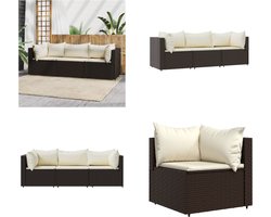 vidaXL - 3-delige - Loungeset - met - kussens - poly - rattan - bruin