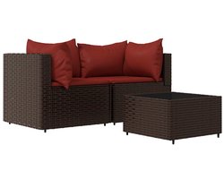 vidaXL - 3-delige - Loungeset - met - kussens - poly - rattan - bruin