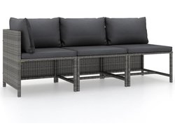 vidaXL - 3-delige - Loungeset - met - kussens - poly - rattan - grijs