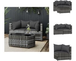 vidaXL - 3-delige - Loungeset - met - kussens - poly - rattan - grijs