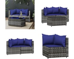 vidaXL - 3-delige - Loungeset - met - kussens - poly - rattan - grijs