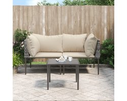 vidaXL - 3-delige - Loungeset - met - kussens - poly - rattan - grijs