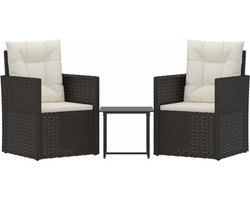 vidaXL - 3-delige - Loungeset - met - kussens - poly - rattan - zwart