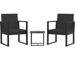 vidaXL - 3-delige - Loungeset - met - kussens - poly - rattan - zwart