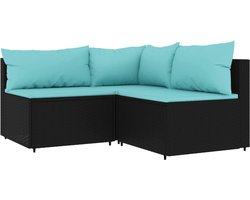 vidaXL - 3-delige - Loungeset - met - kussens - poly - rattan - zwart