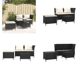 vidaXL - 3-delige - Loungeset - met - kussens - poly - rattan - zwart